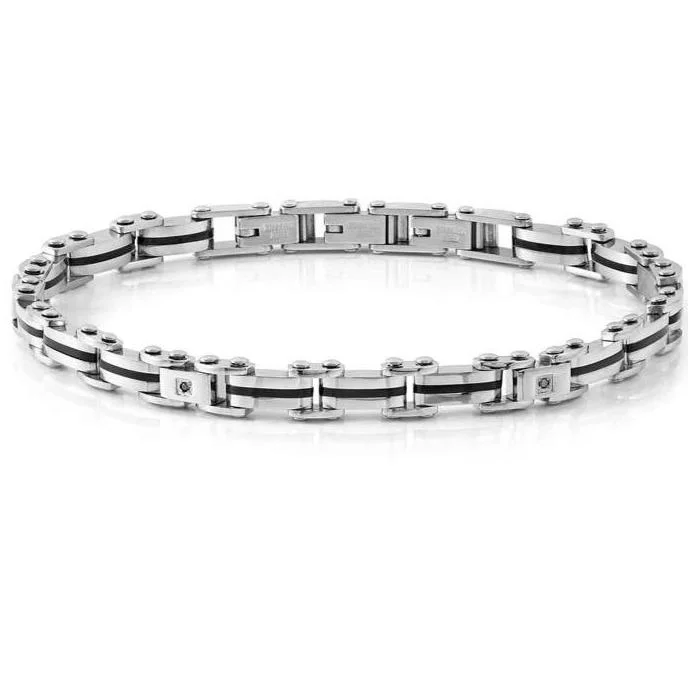 silver bracelet with round gemstones-Nomination Stainless Steel Black Diamond Bracelet