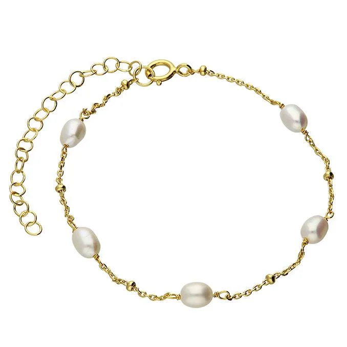 bracelet with stone charm for energy healing-14ct Gold Vermeil and Silver Bracelet with Freshwater Pearls