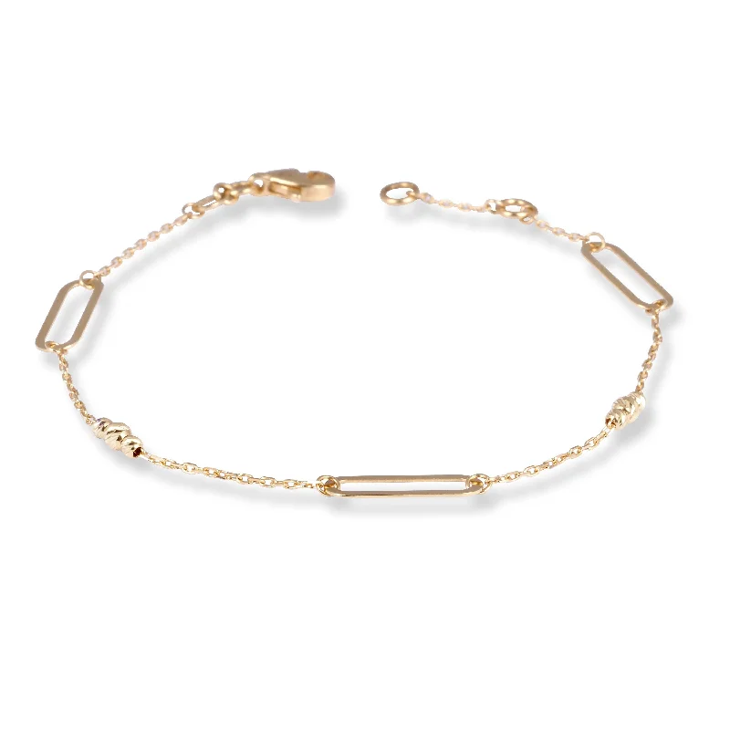 elegant gold bracelet for casual wear-18ct Yellow Gold Bracelet with Links, Beads and Lobster Clasp LBR-8489