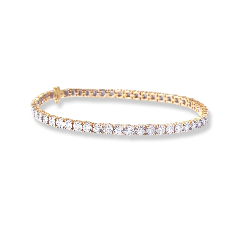 gold bracelet with engraved initials for gift-18ct Yellow Gold Diamond Tennis Bracelet with Box Clasp MCS4852