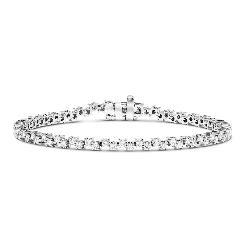 silver bracelet with healing stones-Sabel Collection 18K White Gold Round Diamond Zig-Zag Tennis Bracelet