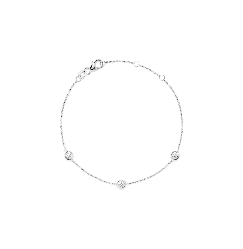 charm bracelet with birthstone and initials-Sabel Collection 18K White Gold Three Diamond Bezel Set Station Bracelet