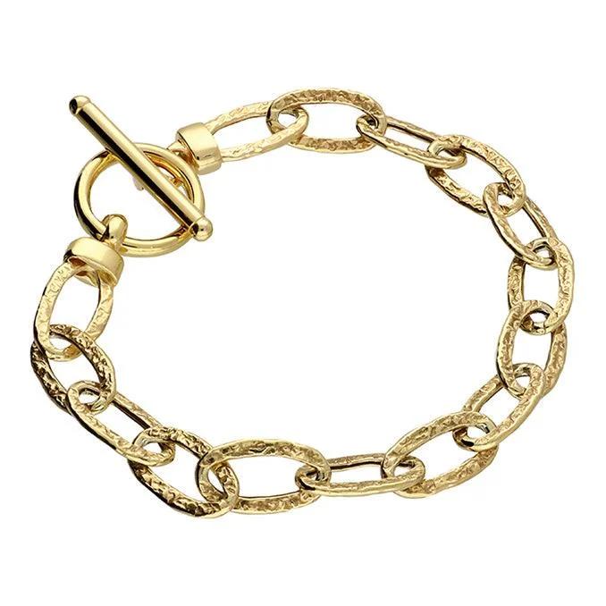 women’s bracelet with diamond accents-Yellow Gold T-Bar Link Bracelet