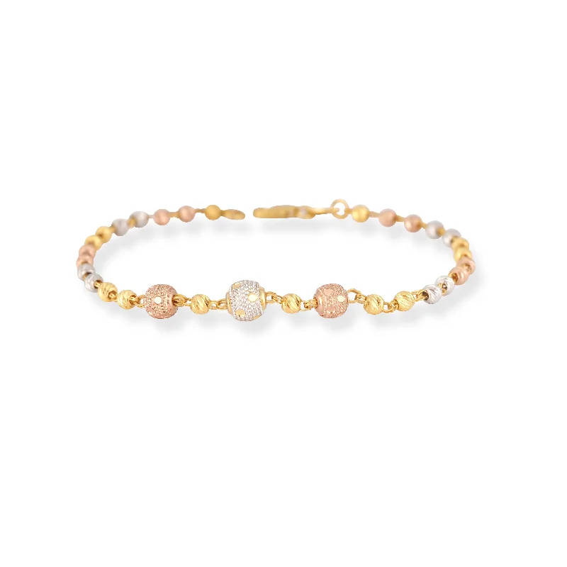 boho charm bracelet for free spirits-22ct Gold Bracelet with Rhodium and Rose Gold Plated Beads with Lobster Clasp