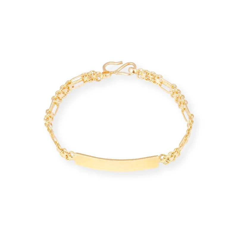 bohemian-style bracelet with silver and beads-22ct Gold Child Bracelet with Engravable Plate & '' S '' Clasp CBR-8471