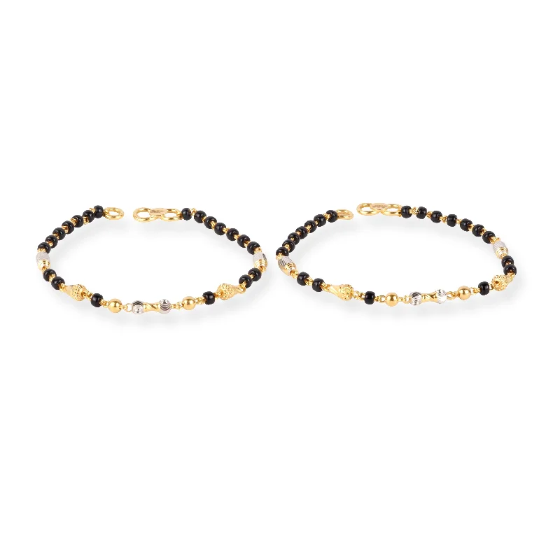 bohemian bracelet with gemstone beads-22ct Gold Children's Bracelet with Black and Rhodium Plated Diamond Cut Beads and Figure of Eight Clasp CBR-8487