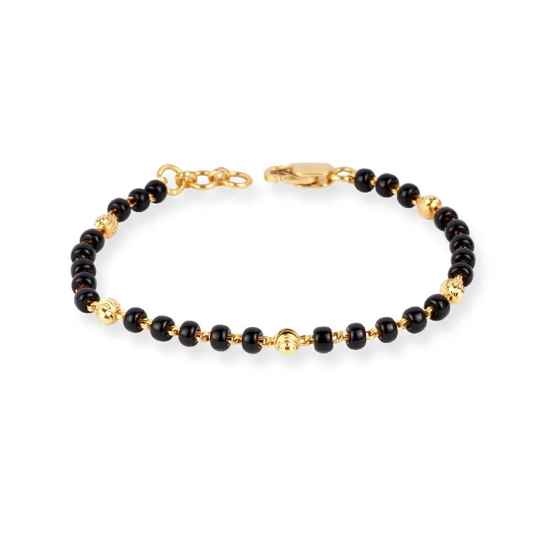 bracelet with engraved names for couples-22ct Gold Children's Bracelet with Black Beads and Lobster Clasp CBR-8482