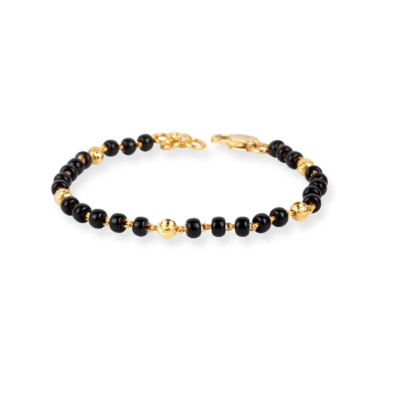 luxury bracelet with diamond and gold-22ct Gold Children's Bracelet with Black Beads and Lobtser Clasp CBR-8483