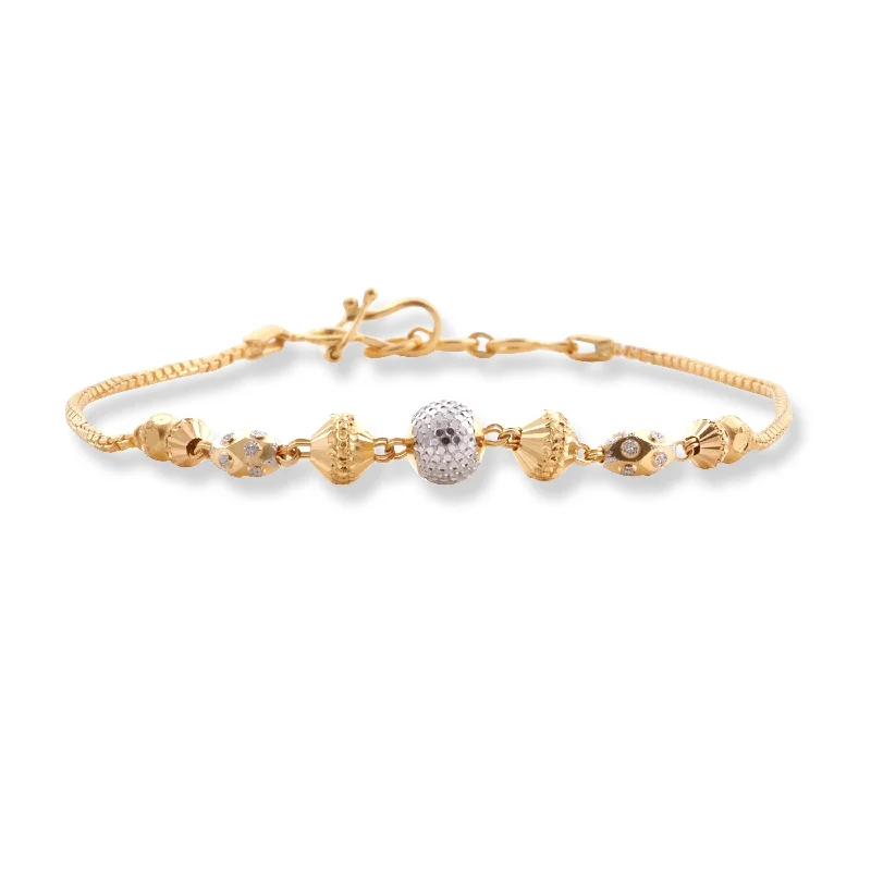 custom gold bracelet with meaningful symbols-22ct Yellow Gold Bracelet in Rhodium Plating Beads with Hook Clasp LBR-8505