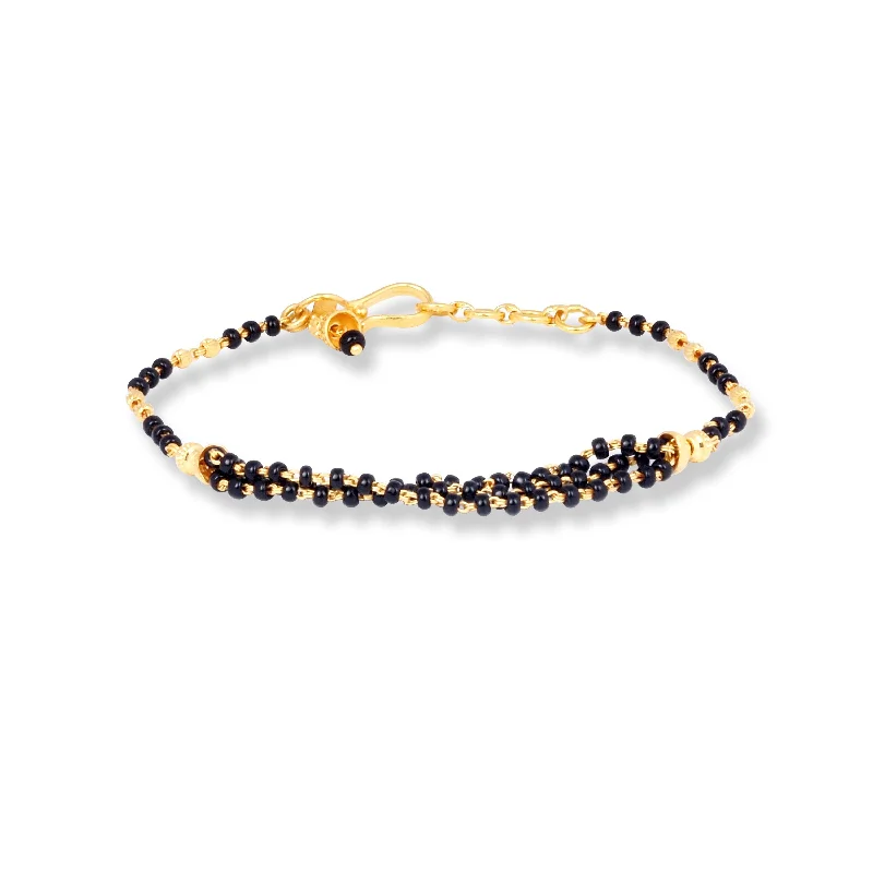 trendy bracelet with gemstone and pearl-22ct Gold Ladies Bracelet with Hematite & Diamond Cutting Bead Design with U Hook Clasp (4.2g) LBR-7144