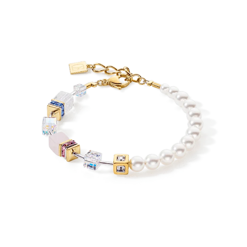 elegant bracelet with birthstone charm-Coeur De Lion Pastel GeoCUBE® and Precious Pearls Fusion Bracelet