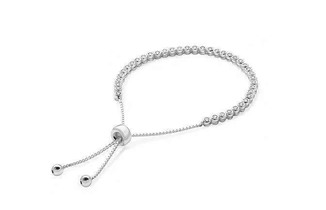 men’s silver bracelet with minimalist design-Adjustable Sterling Silver and Cubic Zirconia Bracelet SBR137C