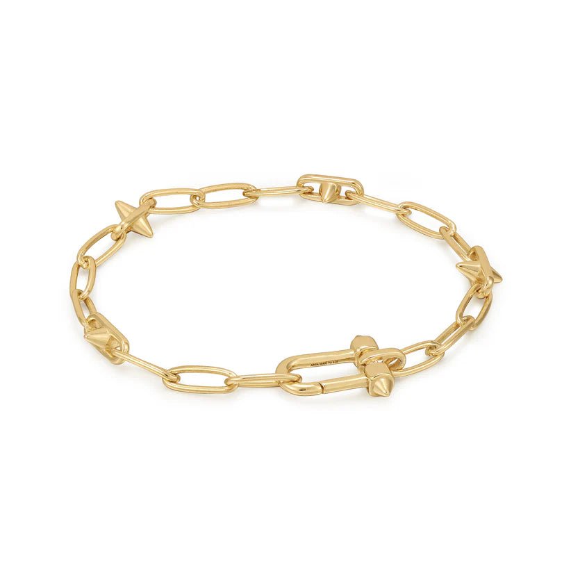 silver chain bracelet with anchor charm-Ania Haie Gold Stud Link Charm Bracelet B048-03G