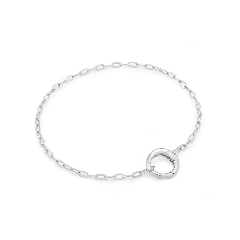 personalized bangle bracelet for weddings-Ania Haie Silver Mini Link Charm Chain Connector Bracelet B048-02H