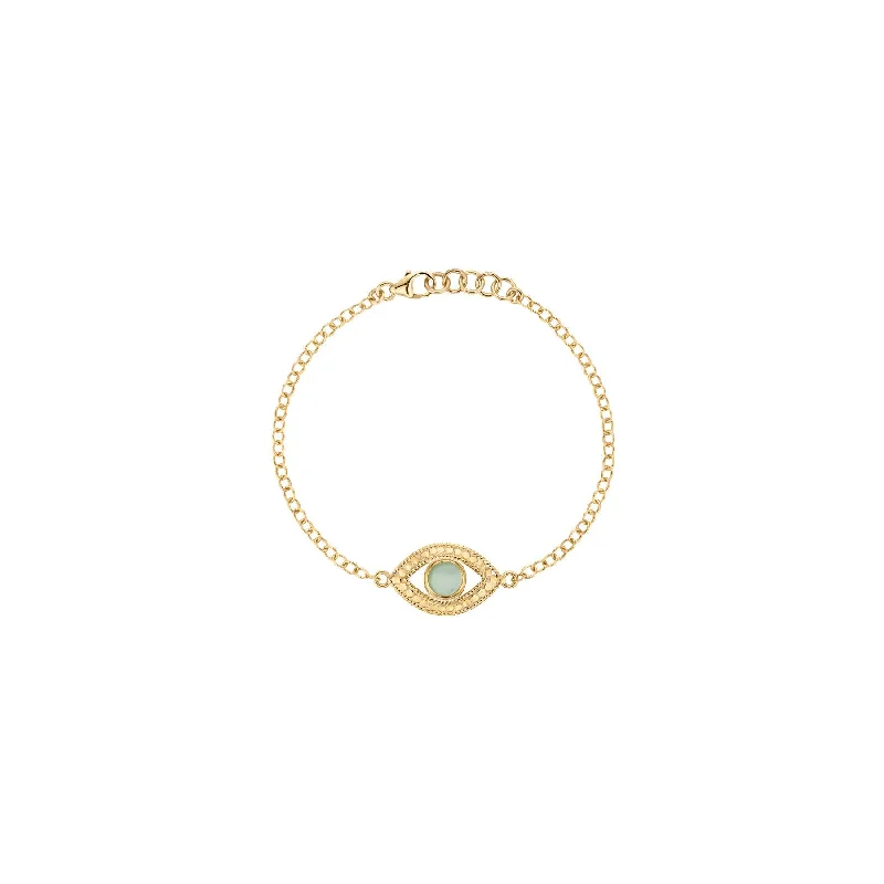 gold bracelet with engraved initials for gift-Anna Beck Gold Evil Eye Green Quartz Bracelet