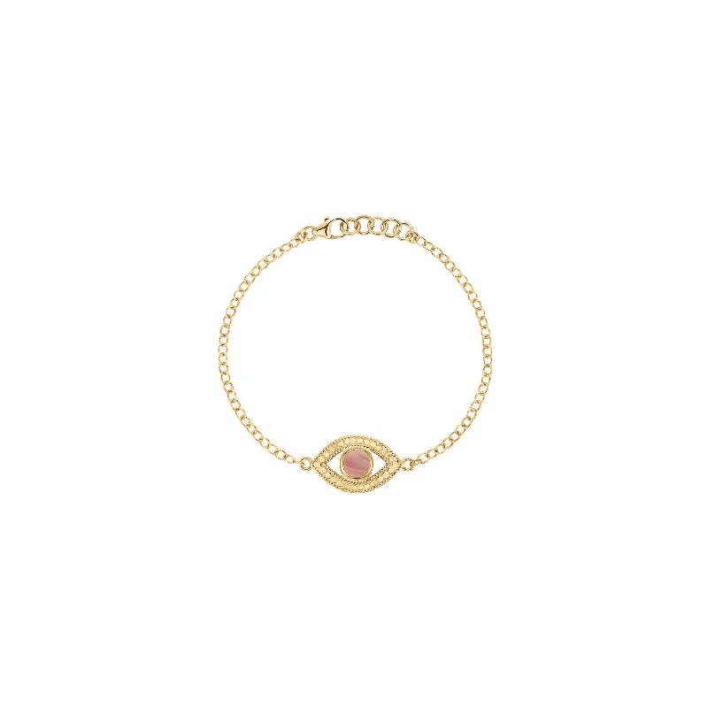 silver bangle bracelet with unique design-Anna Beck Gold Evil Eye Pink Opal Bracelet