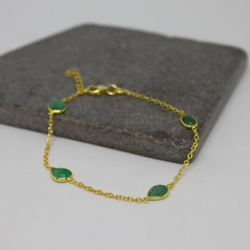 women’s bracelet with chakra stones-Emerald and 18ct Gold Vermeil Chain Bracelet