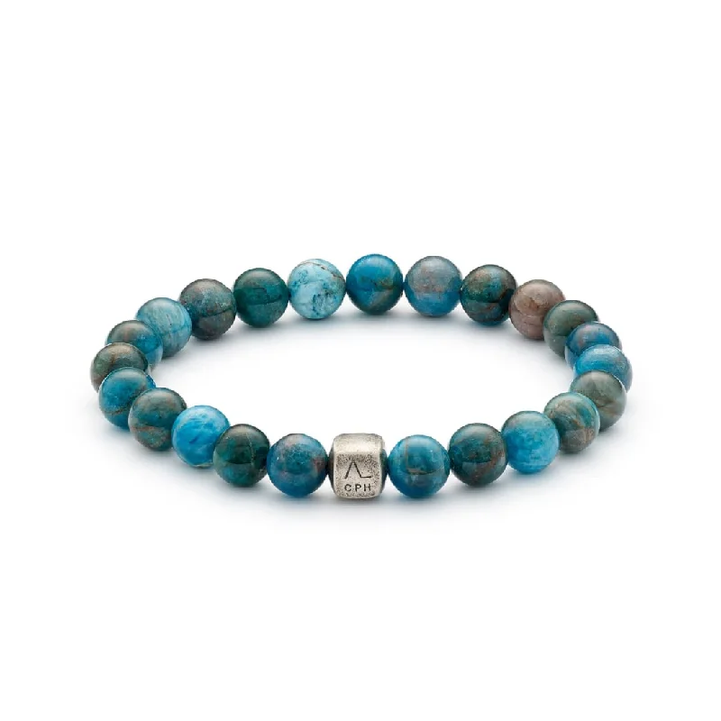 boho-style silver bracelet with gemstone-Apatite 8mm