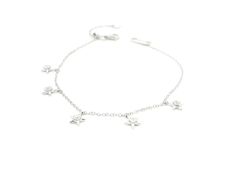 women’s bracelet with chakra stones-18ct White Gold Adjustable Bracelet with Round Brilliant Cut Diamonds on Star-Shaped Charms