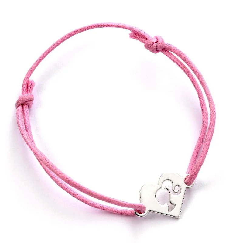 silver charm bracelet with star-shaped charms-Barbie Sterling Silver Heart Friendship Pink Cord Bracelet BMSB0028