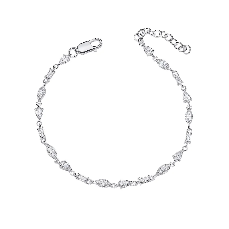 men’s silver bracelet with minimalist design-Beginnings Sterling Silver Cubic Zirconia White Bracelet B5535C