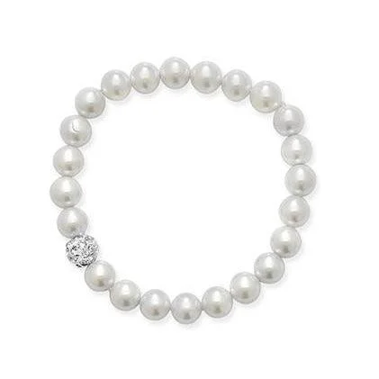 beaded bracelet with calming stones-Children's Stretchy Pearl Bracelet with one crystal ball SBR088A