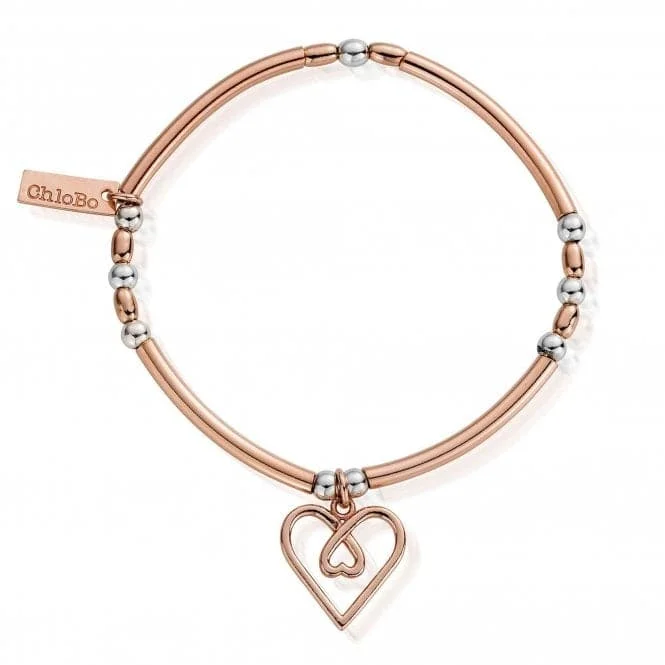 beaded bracelet with heart and star charms-ChloBo Rose Gold and Silver Divine Love Heart Bracelet MBNBR575