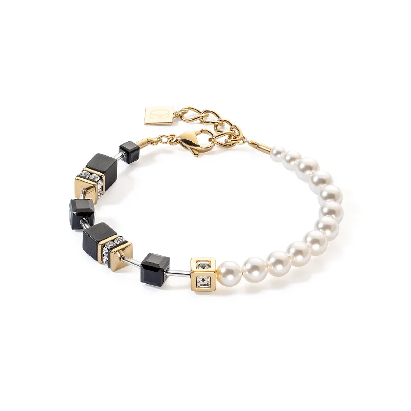 engraved leather bracelet for special occasions-Coeur De Lion Black Gold GEOCUBE® Fusion Pearls Bracelet