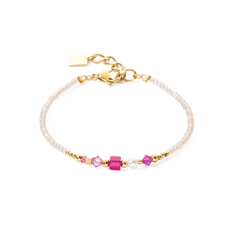 gold bracelet with moonstone charm-Coeur De Lion Square Stripes Gold and Magenta Bracelet