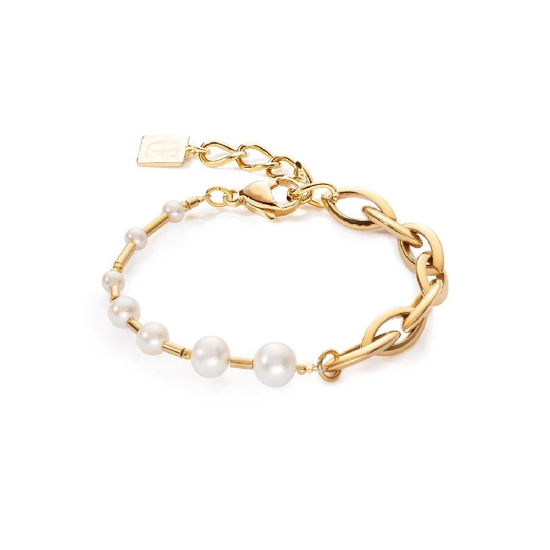 adjustable gold bracelet for women with charms-Coeur De Lion Chunky Chain and Pearls Fusion Bracelet