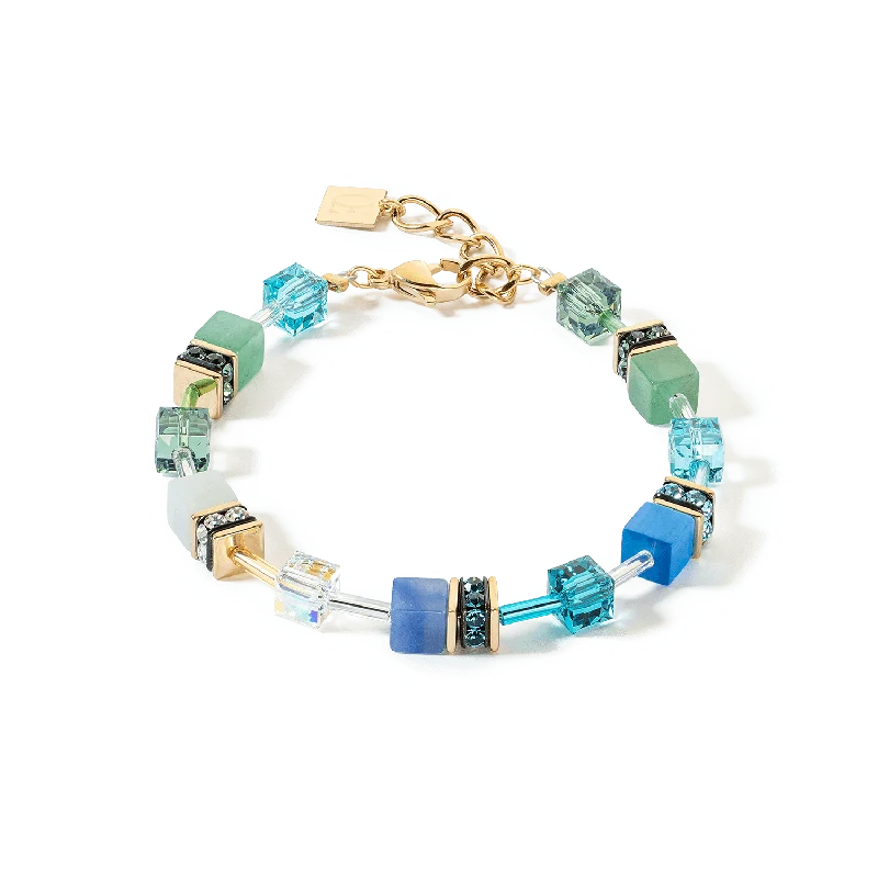 custom bracelet with gemstone and custom message-Coeur De Lion GeoCUBE® Iconic Gold Green-Turquoise Bracelet