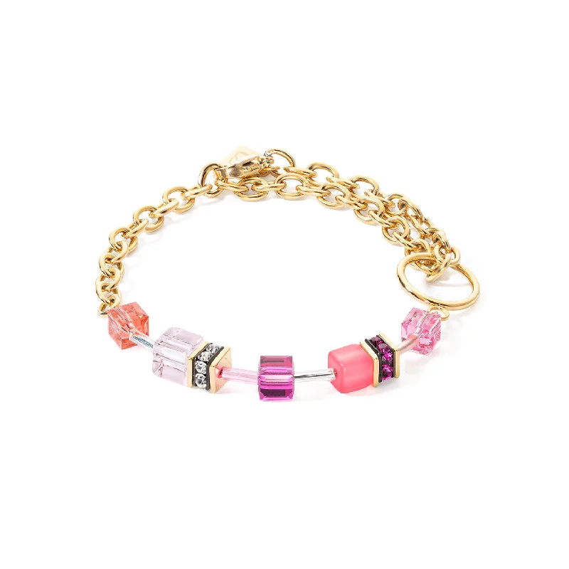 silver chain bracelet with anchor charm-Coeur De Lion GeoCUBE® Iconic Gold Magenta Chain Bracelet