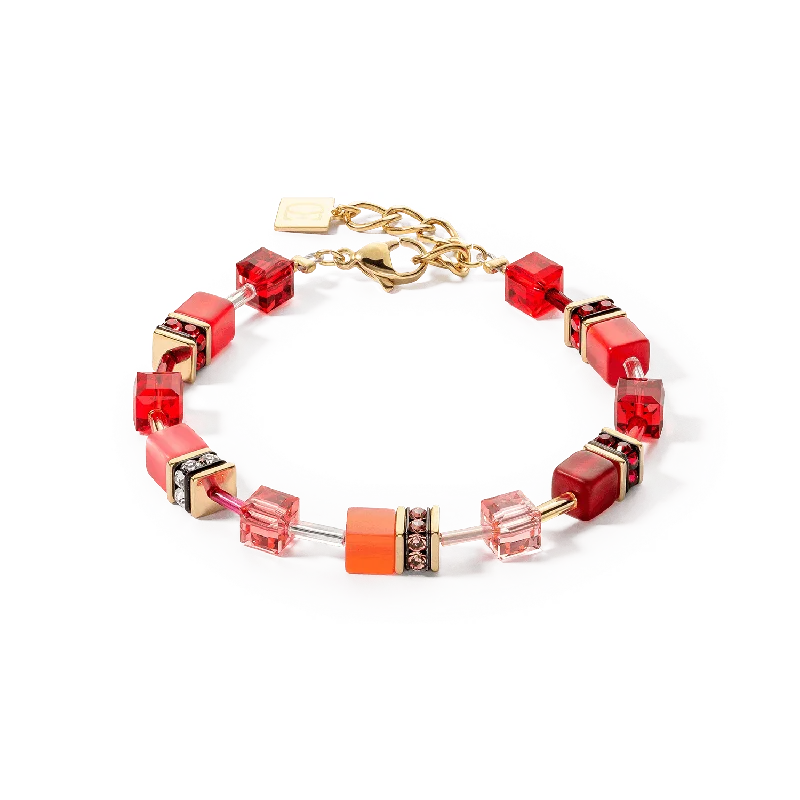 adjustable gold bracelet for women with charms-Coeur De Lion GeoCUBE® Iconic Gold Red Bracelet