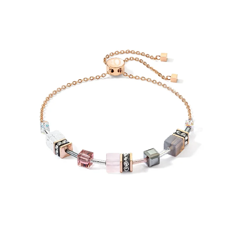 adjustable bracelet with engraved word charm-Coeur De Lion GeoCUBE® Iconic Nature Rose Grey Chain Bracelet