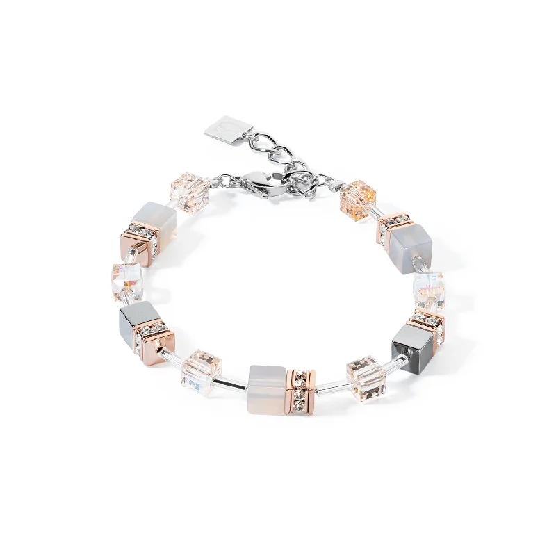 adjustable silver bracelet with gemstone-Coeur De Lion GeoCUBE® Iconic Precious Rose Gold and Peach Bracelet