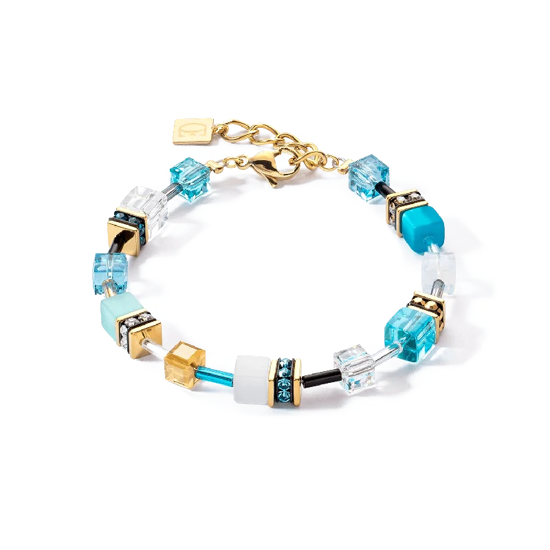 silver bracelet with infinity symbol-Coeur De Lion GeoCUBE® Iconic Gold and Turquoise Bracelet