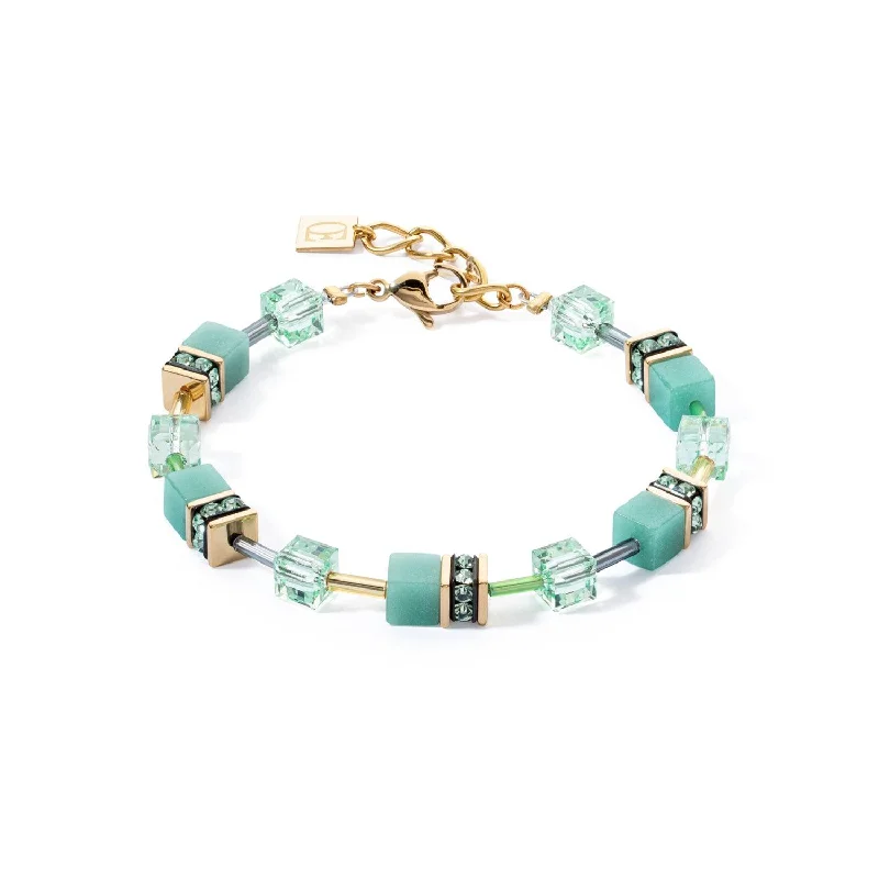 custom engraved bracelet for meaningful gifts-Coeur De Lion GeoCUBE® Iconic Mono Gold Green Bracelet