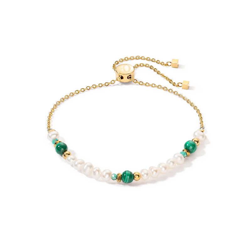 luxury bracelet with black diamonds-Coeur De Lion Harmony Gold Pearl and Malachite Bracelet