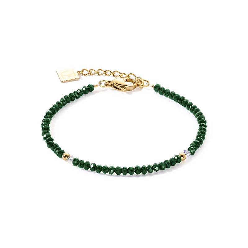 bracelet with engraved names for couples-Coeur De Lion Little Twinkle Gold and Dark Green Bracelet