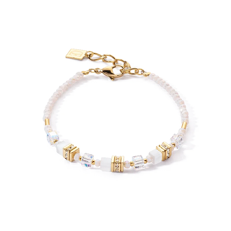 custom gold bracelet with meaningful symbols-Coeur De Lion Mini Cubes Gold and White Bracelet