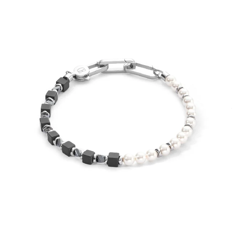 silver bracelet with moon charm for spiritual healing-Coeur De Lion Precious Fusion Pearls Silver Black Bracelet