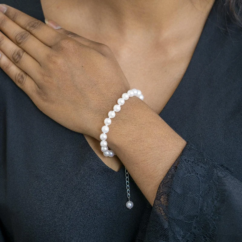 personalized bracelet with charm for friend-Cultured Pearl Adjustable Bracelet with Sterling Silver Lobster Clasp and Pearl Drop PRB-2060