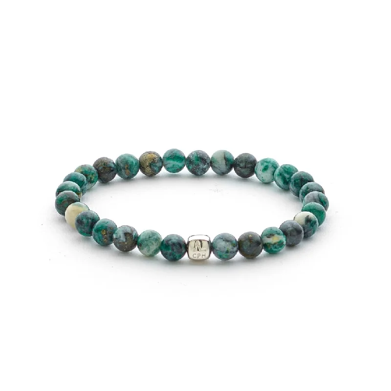 silver bracelet with gemstones for balance-Dioptase 6mm