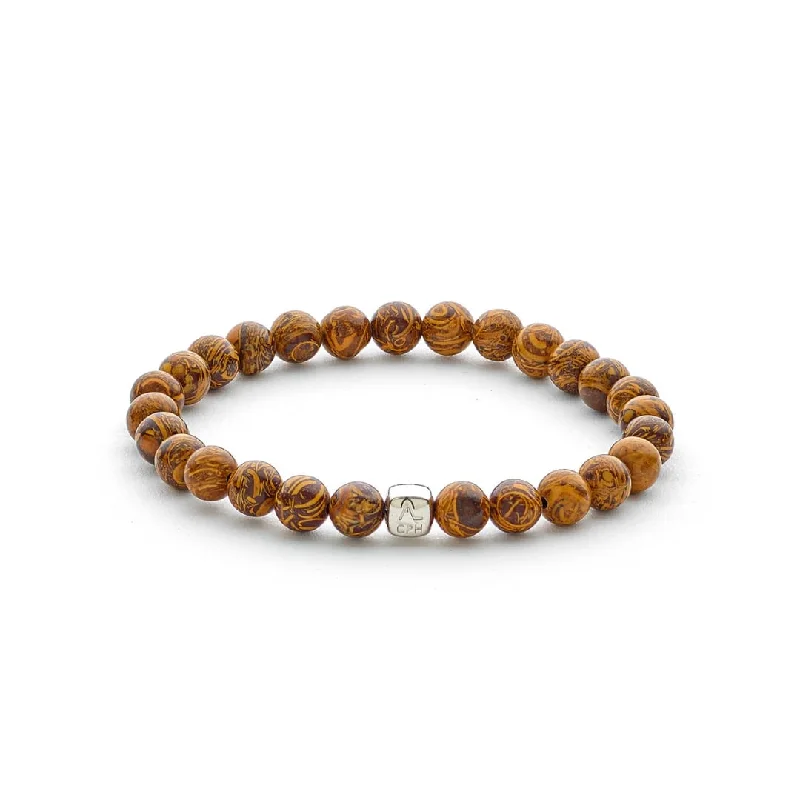 leather bracelet with stone beads and charm-Elephant Jasper 6mm