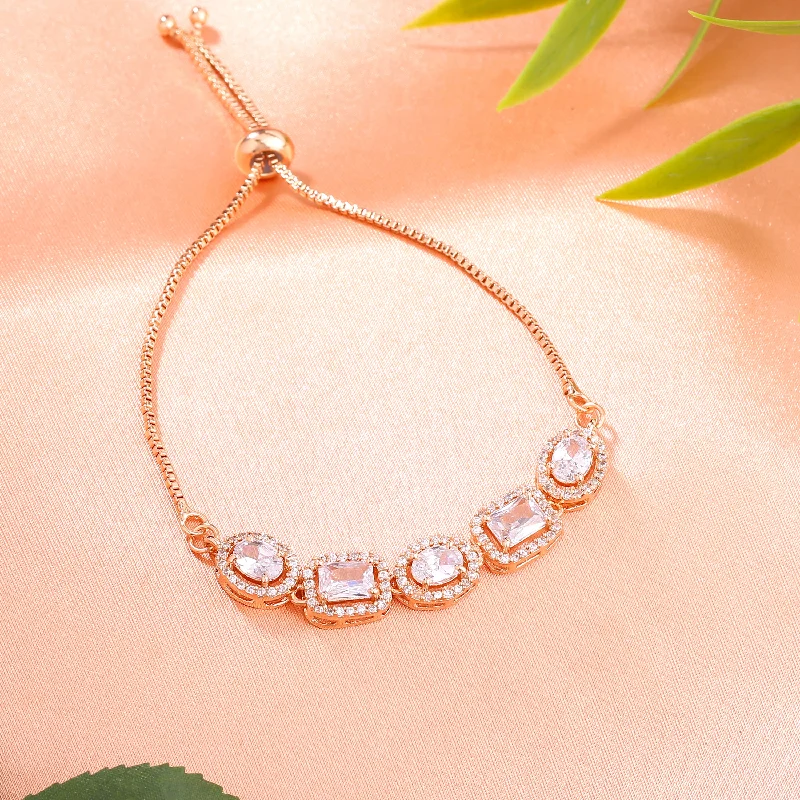 gemstone bracelet with energy healing properties-Estele Rose Gold Plated CZ Beautiful Designer Bracelet for Women