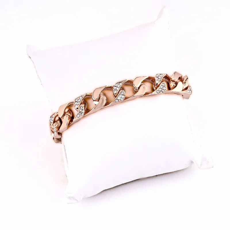 boho-style bracelet with tassels and beads-Estele Rose Gold Plated Dazzling Cuban Bracelet for Women/ Men