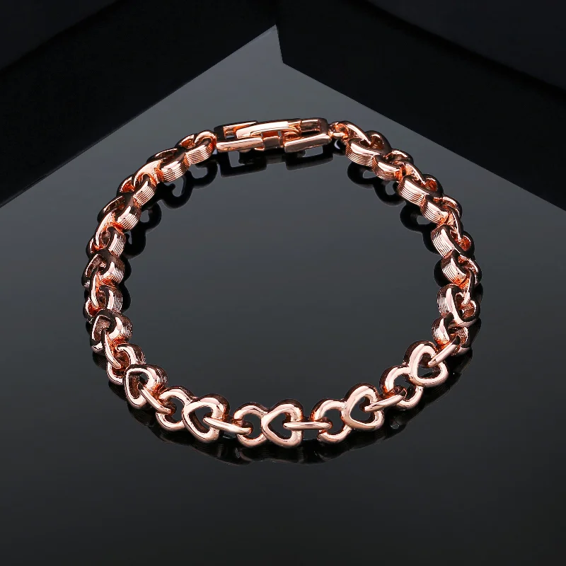 silver bracelet with round gemstones-Estele Rose Gold Plated See-Saw Tennis Bracelet for Women