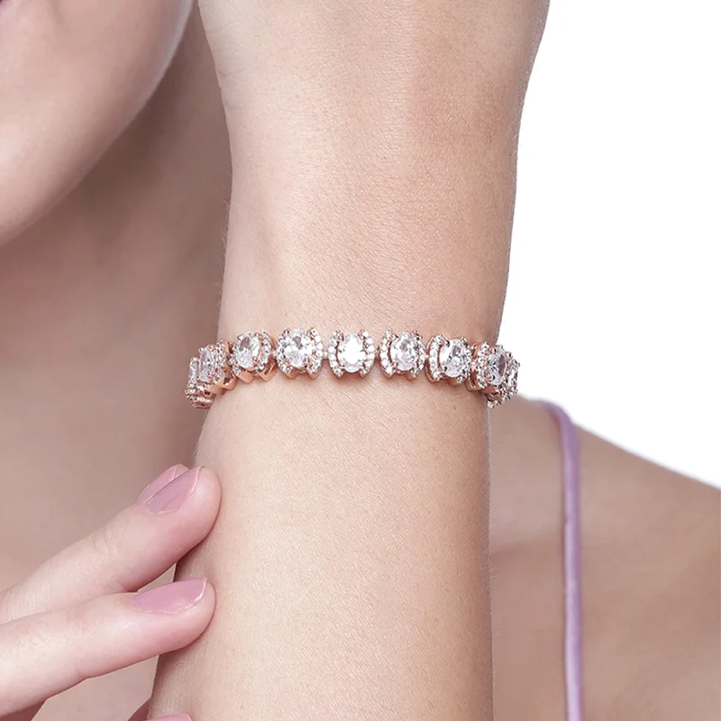 personalized charm bracelet with zodiac sign-Estele Rose Gold Plated Sparkling Bracelet for Women