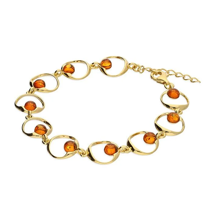 unique silver bracelet with art design-Gold Amber Bead Bracelet