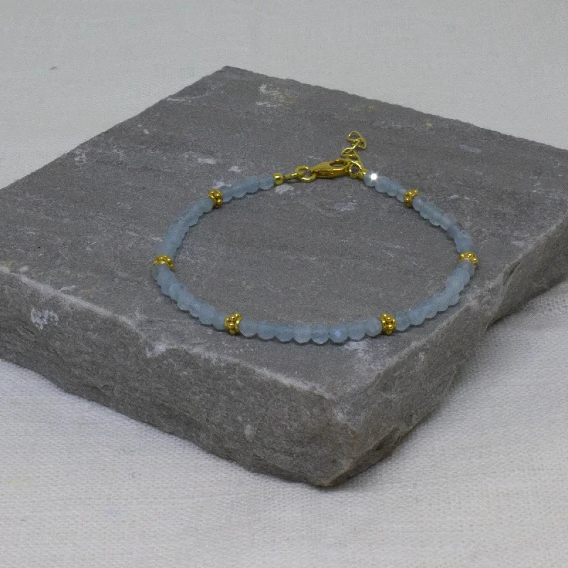 bracelet with stone charm for energy healing-Gold Aquamarine Beaded Bracelet